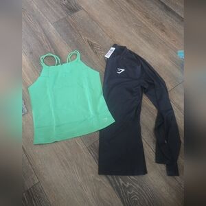 Gym Shark Green Tank Top and Black Long Sleeve Shirt Bundle Of 2  Size M